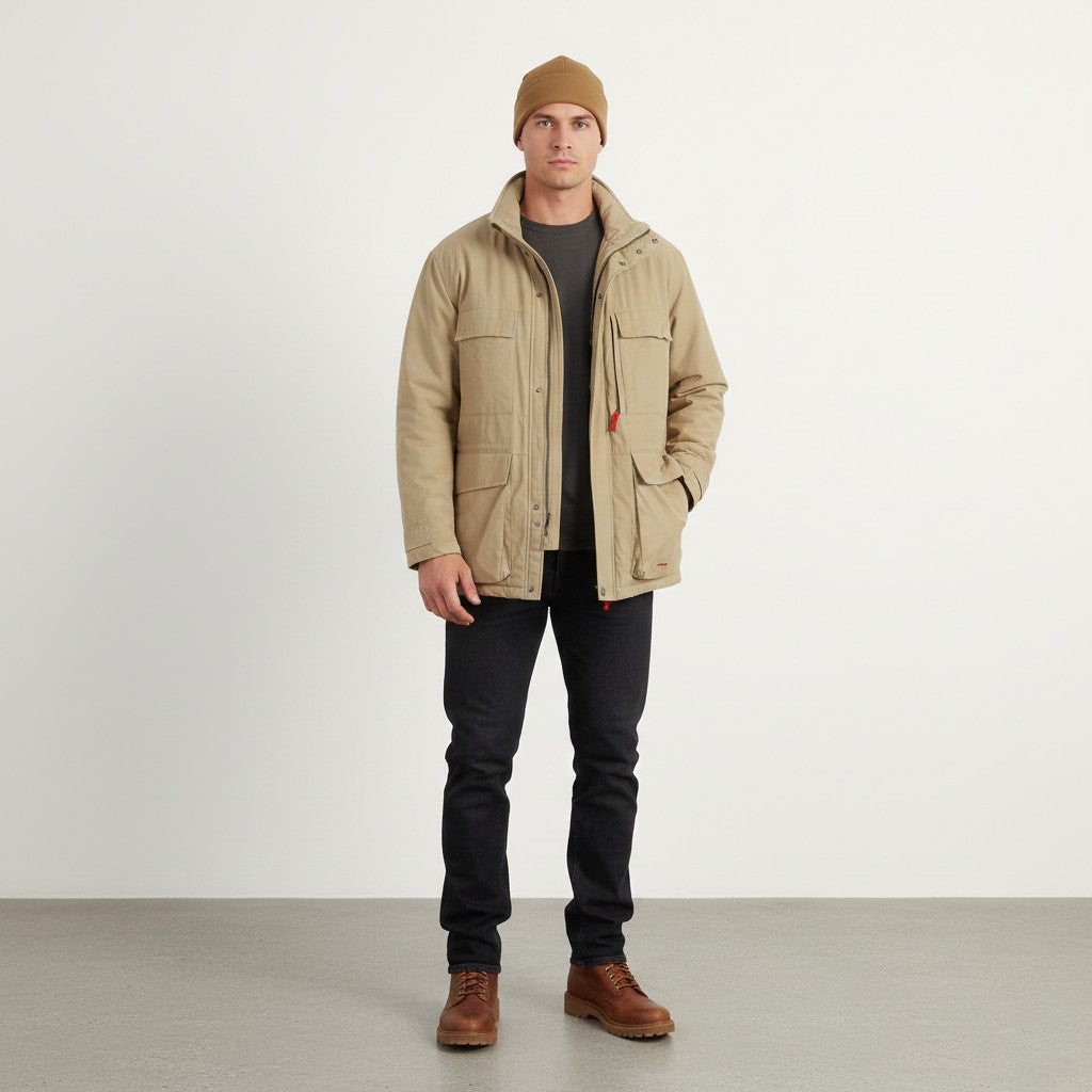 Camel Active Men 52 L Jacket Beige Camtex Padded ZIp Up Waterproof Outdoor Top