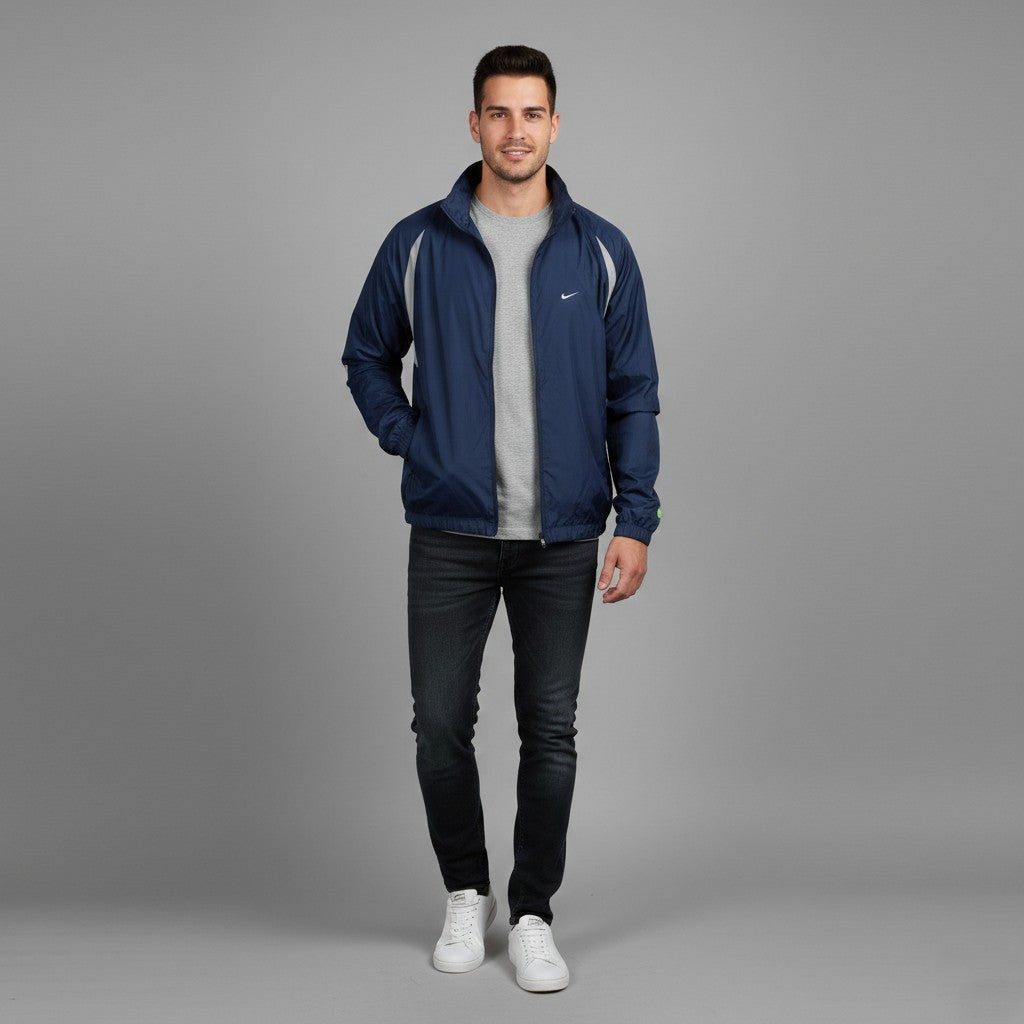 Nike Men XL 188 Jacket Navy Lightweight Vintage Run Sportswear Zip Up Top