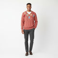 Lyle & Scott Men L Jumper Dirty Pink Wool V Neck Diamonds Pattern Scotland Sweater