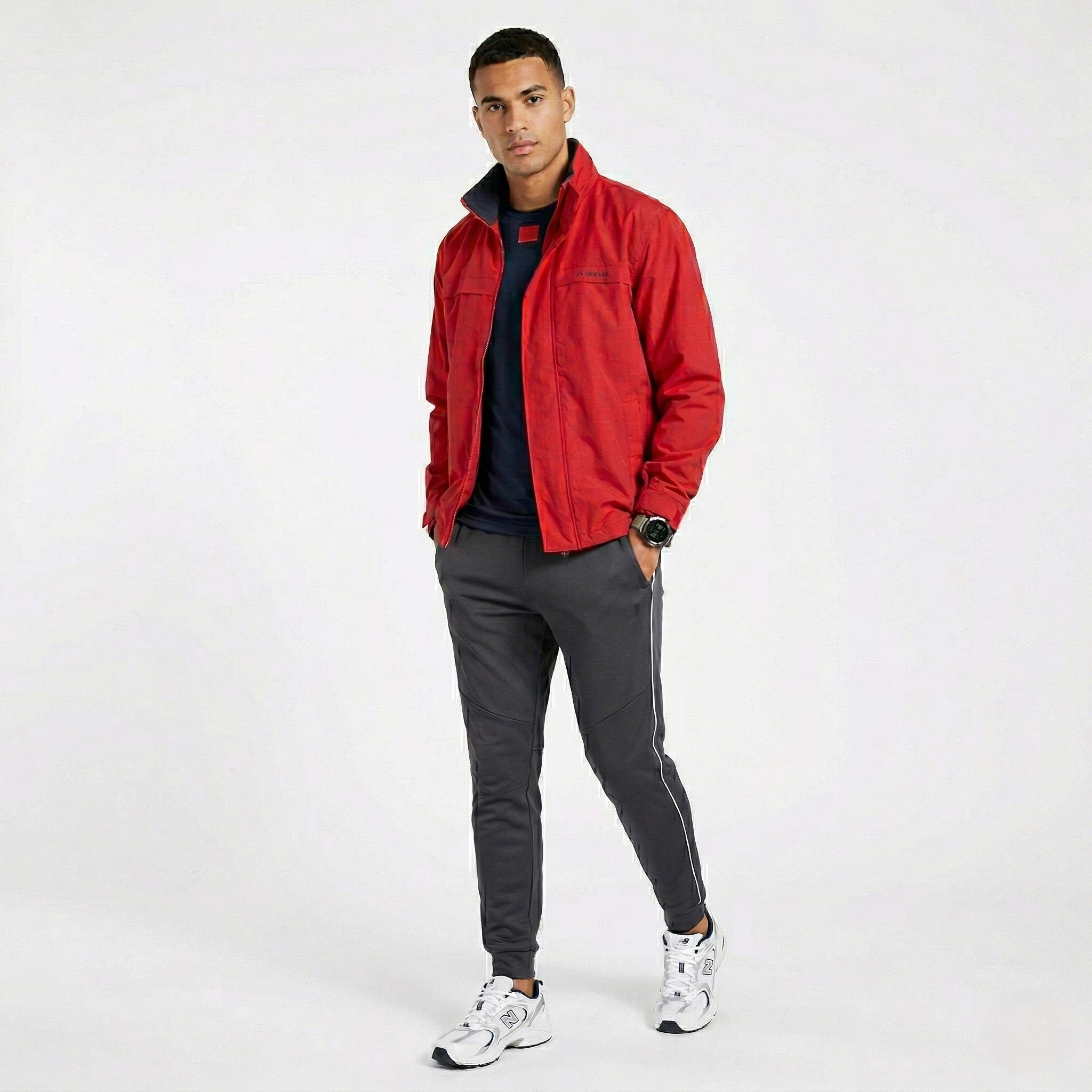 Le Frog Casual Men L Jacket Red Lightweight Full Zip Design Classic Top