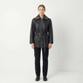 Landy Women M Jacket Black Leather Vintage Belted Biker Removable Trim Collar Top