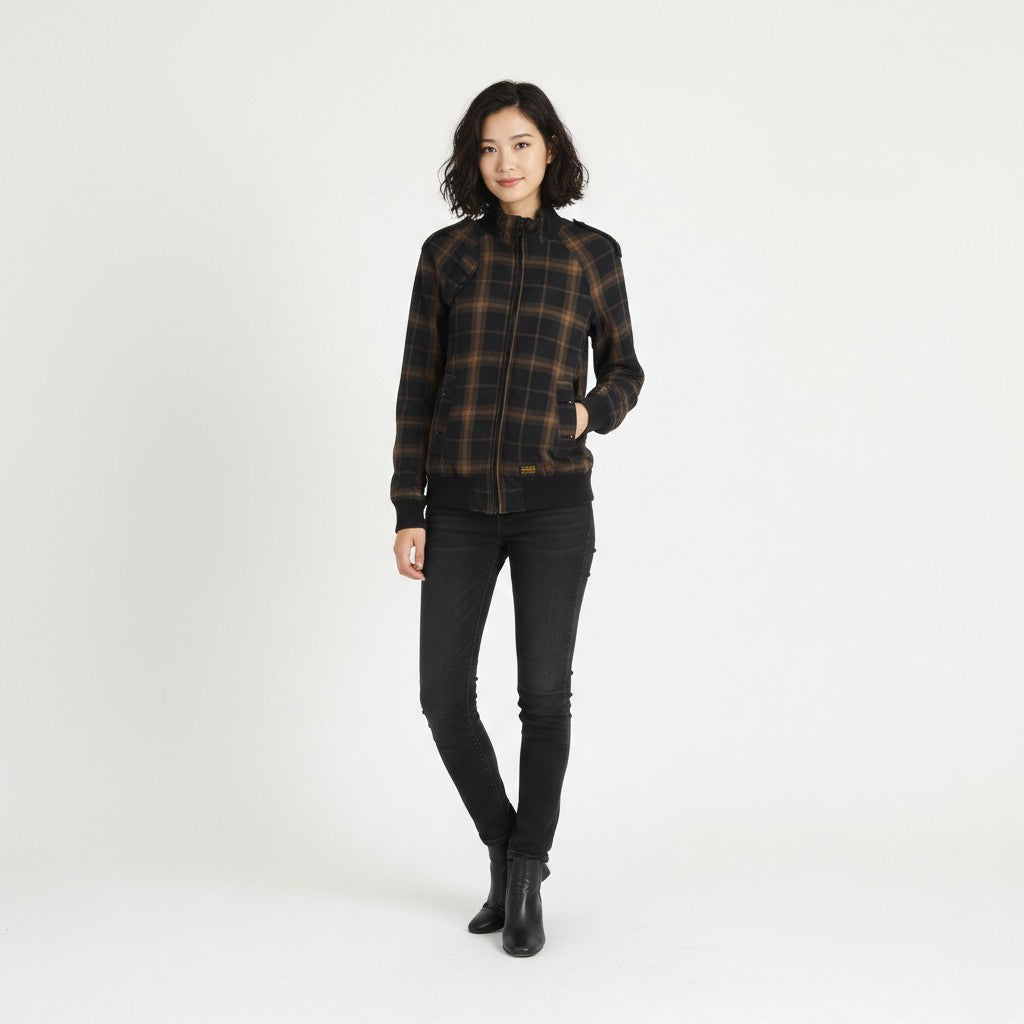 G-Star Raw Denim Women M Jacket Brown Astron Check Bomber Raglan Sleeve Zip Up Top
