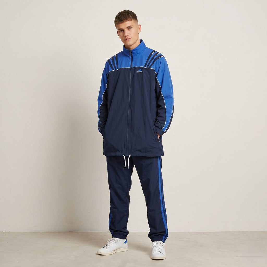 Adidas Men L 186 Jacket Navy Vintage Activewear Full Zip Bomber Sport Top