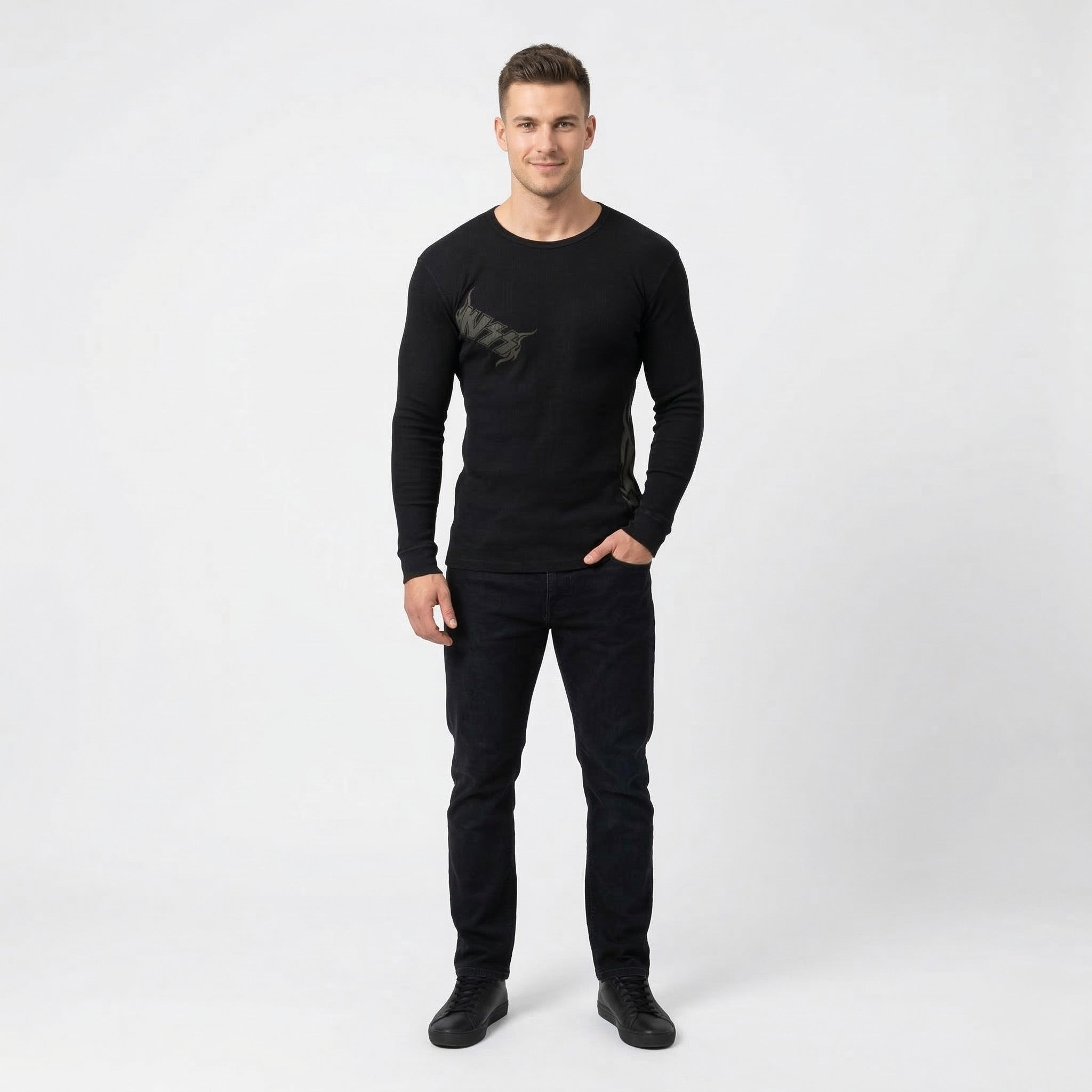 Winterland Classic Rock Men L Long Sleeved Shirt Black KISS Band Music Stretch Top