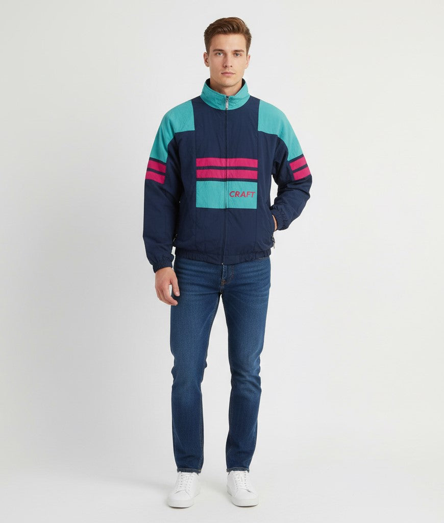 CRAFT Men L Jacket Navy Nylon Tactel Vintage Zip Up Sport Active Top