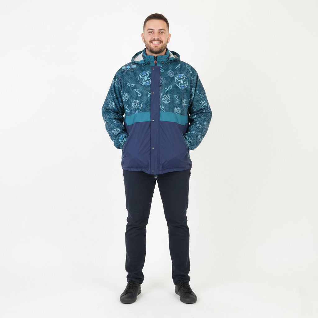 Jeantex Men 54/56 XL Jacket Green Nylon Waterproof Hidden Hood Vintage Zip Up Top