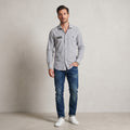 Henri Lloyd Men L Casual Shirt Gray Striped Cotton Regular Fit Long Sleeve Lotus Team Top