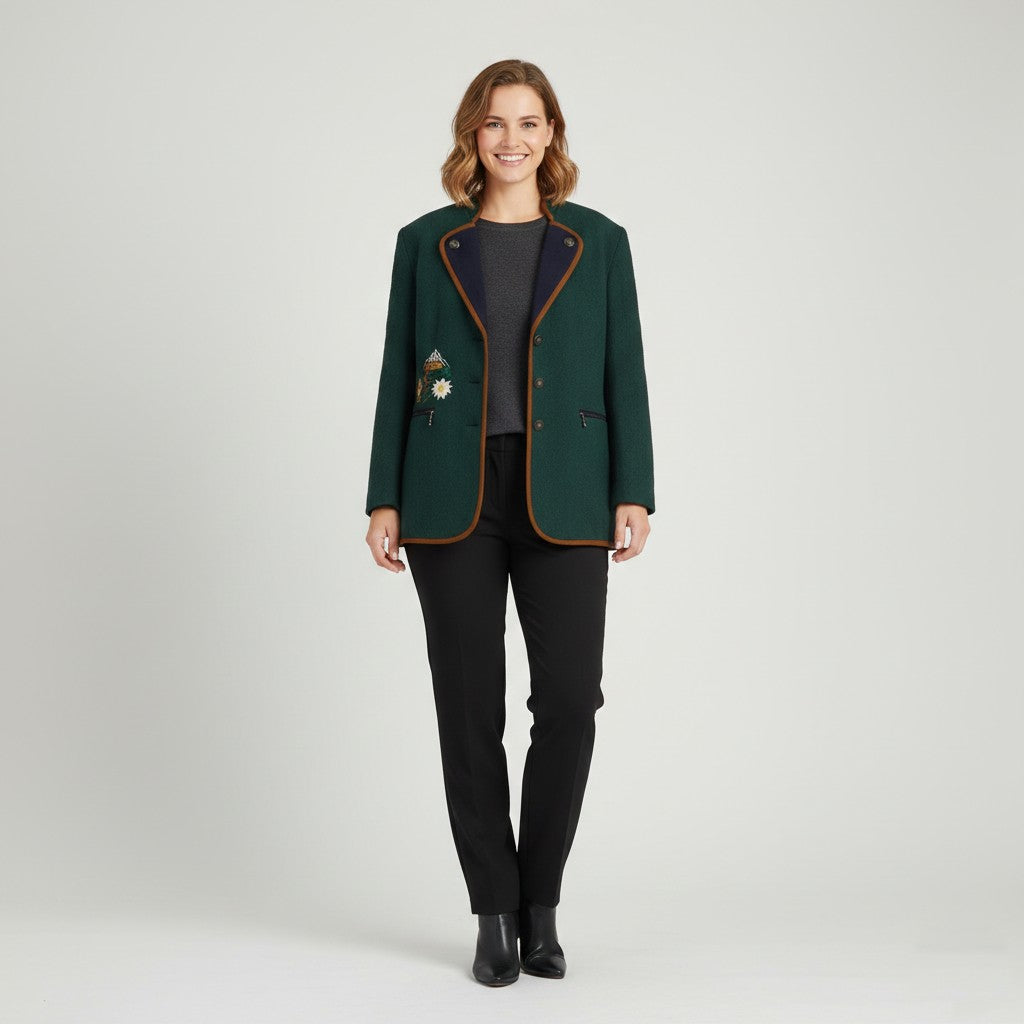 Vintage Woman L Jacket Green Bottoms Collar Embroidery Top