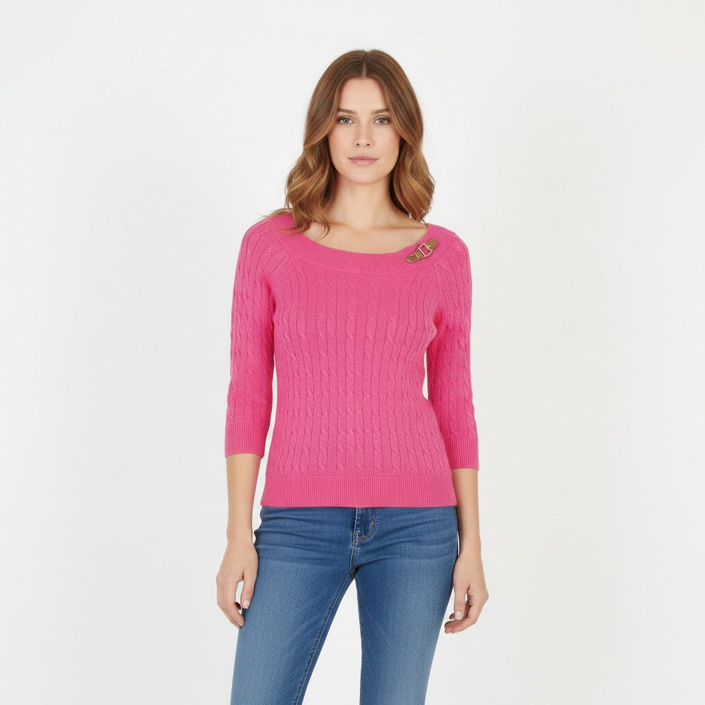 Lauren Ralph Lauren Women S Jumper Pink Cotton Cable Knit Sweet Sweater