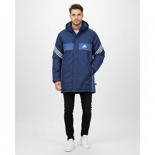 Adidas Men M 174 Jacket Blue Vintage Padded Nylon Waterproof Hidden Hood Parka