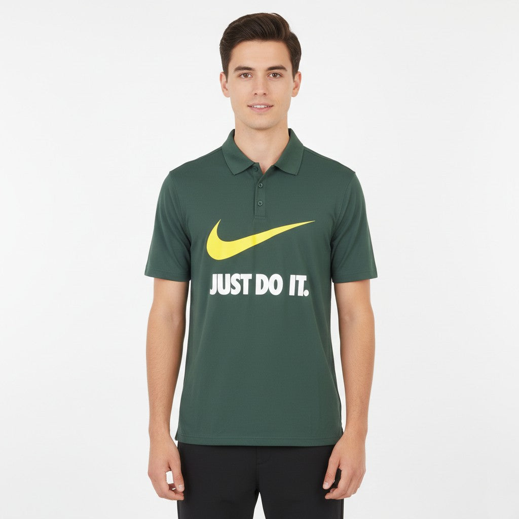 Nike Men S Polo Shirt Green Dri-Fit Sportswear Just Do It Logo Jersey Top