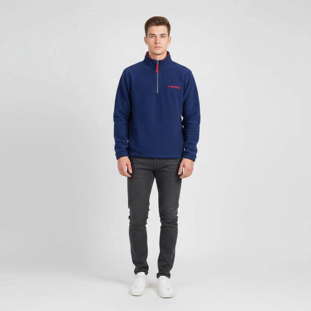 Head Men S Fleece Zip Neck Navy Padded Vintage Sweatshirt Top