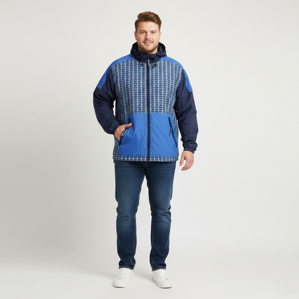 Jeantex Men XL 46/48 Jacket Blue Hooded Nylon Waterproof Festival Zip Up Top