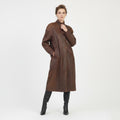 Mokka Nappa Finland Women 40 L Coat Brown Leather Lined Vintage Shoulder Pads Zip Up