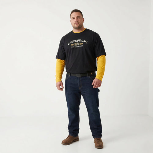 Caterpillar Cat Men 2XL Shirt Long Sleeve Black Yellow Graphic Cotton Top