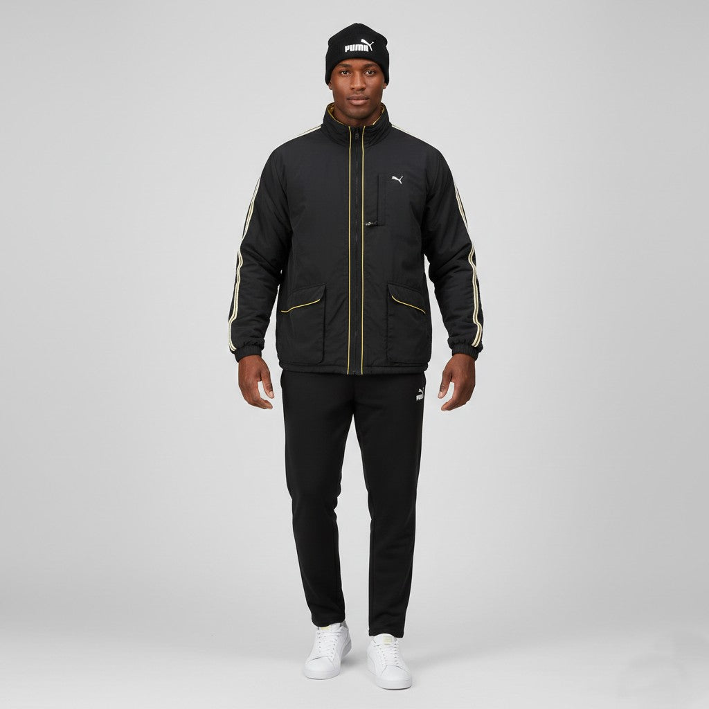 Puma Men XXL Jacket Black Nylon Waterproof Padded Full Zipper Casual Top
