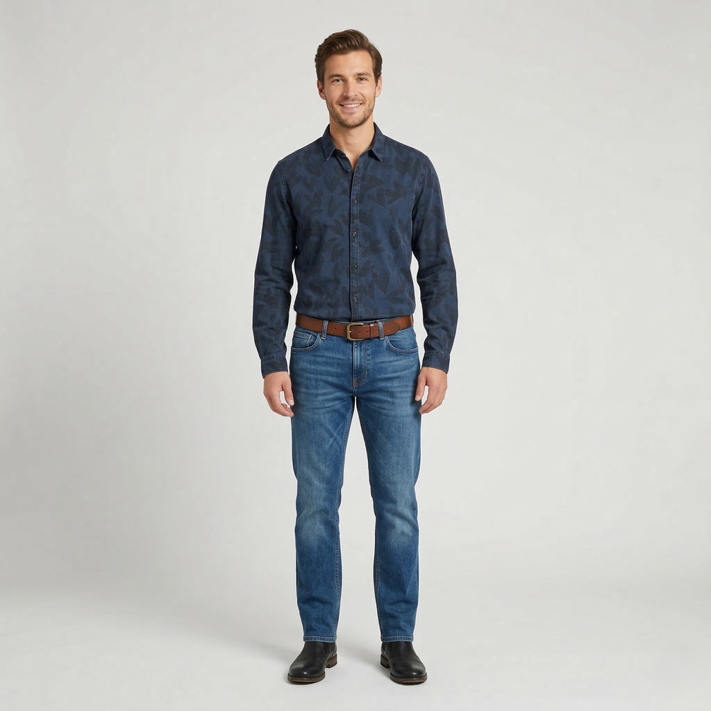 Diesel Men L (M) Casual Shirt Navy Printed Lyocell Vintage Long Sleeve Top