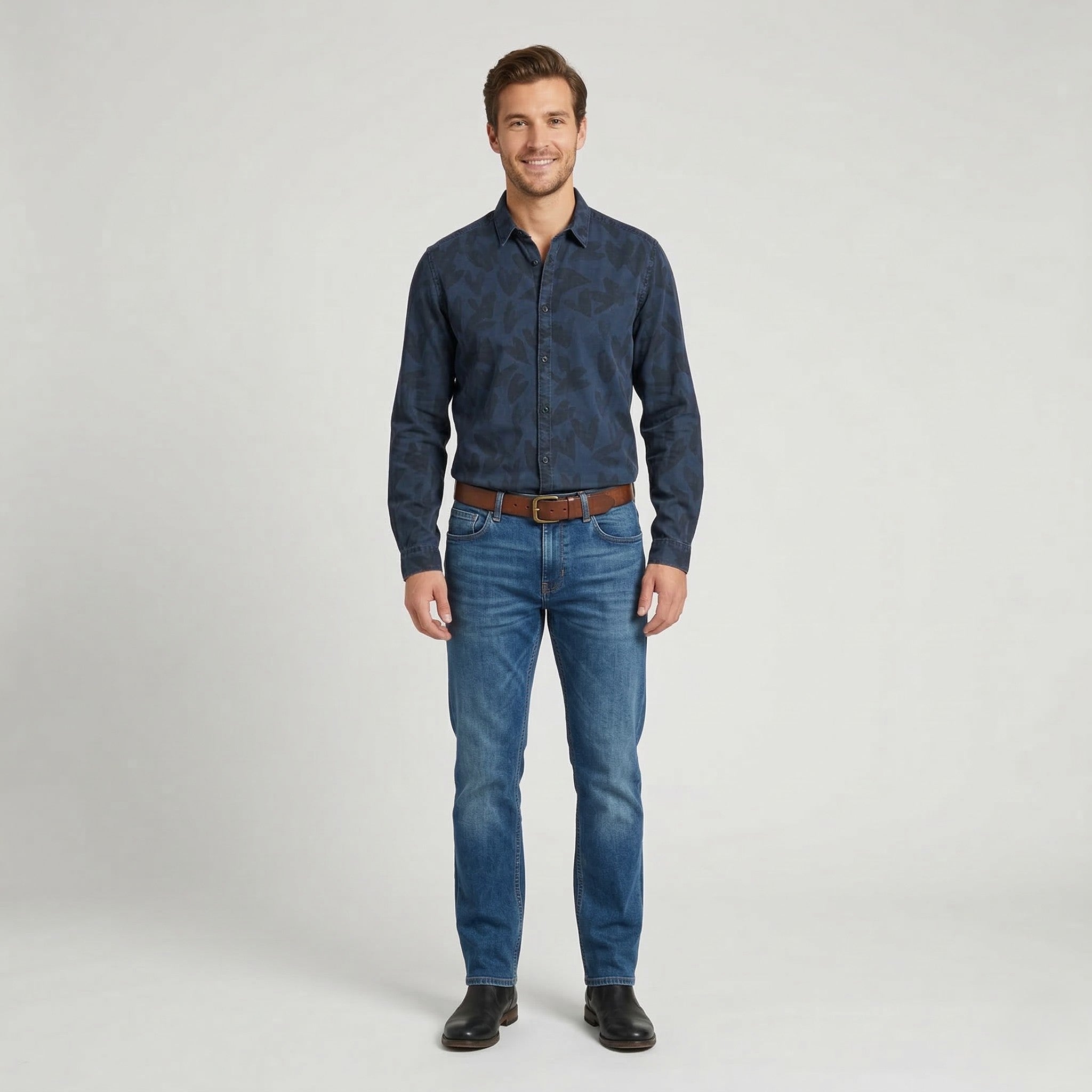 Diesel Men L (M) Casual Shirt Navy Printed Lyocell Vintage Long Sleeve Top
