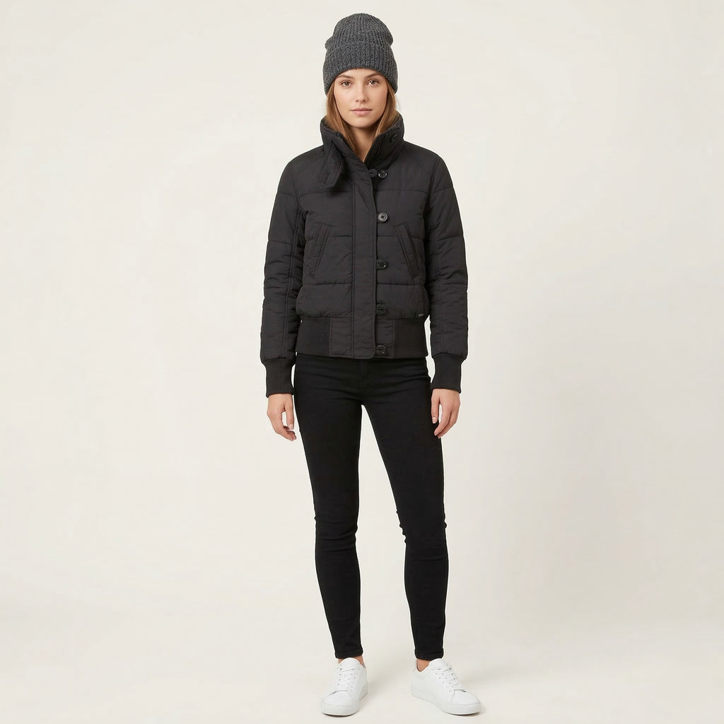 Levi's Women L (M) Jacket Black Nylon Padded Cropped Full Zipper Quilted Top