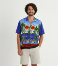 Hawaii Men XL (M) Casual Shirt Blue Summer Graphic Palms Thailand Top