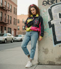 Vintage Women 12 42 Jacket Multicolour Oversize Zip Up Hidden Hood Retro Lightweight Top