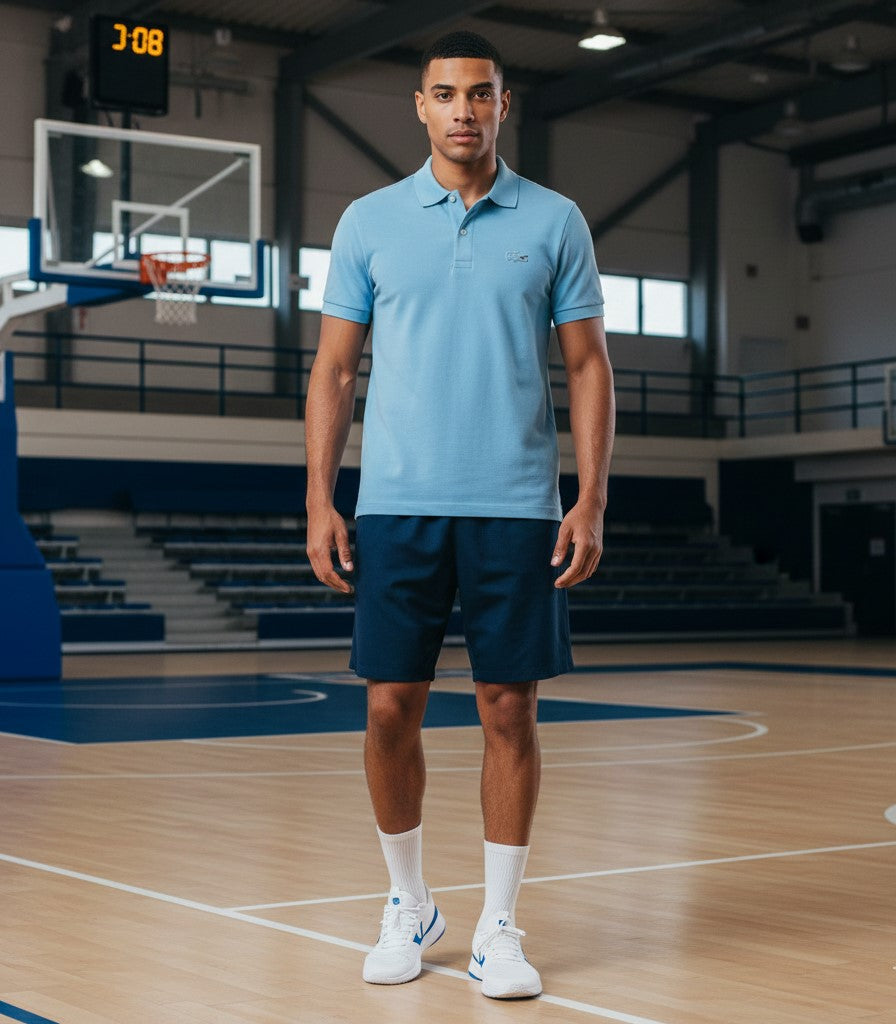 Lacoste Men 4 L Polo Shirt Blue 100% Cotton Vintage Slim Fit Casual Top