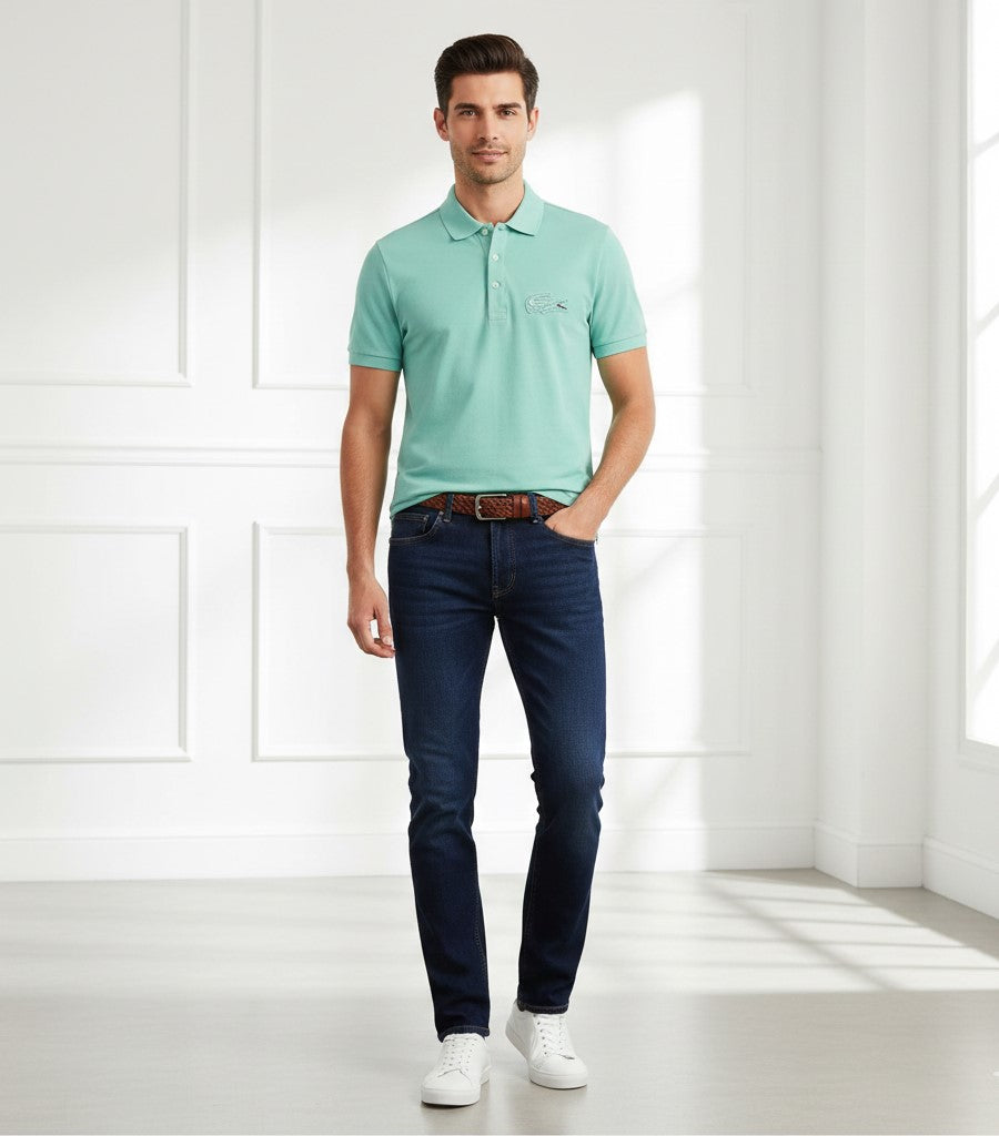 Lacoste Men 4 L Polo Shirt Green 100% Cotton Vintage Slim Fit Casual Top 