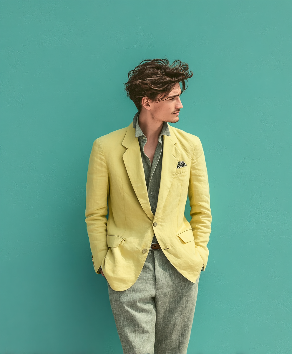 James B. Cook Men's Vintage Blazer - Light Yellow Linen Blend (Size EU 54 / US 44)