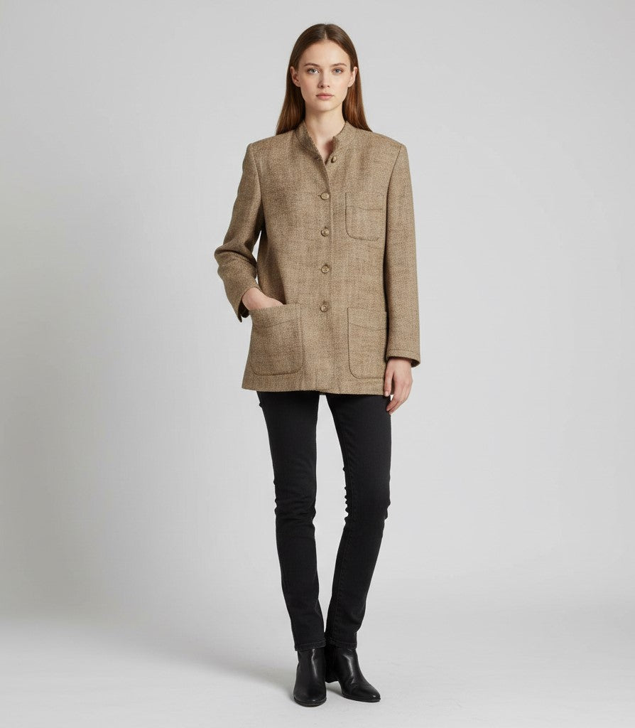 Orvis Women 6 S Blazer Brown Rayon Linen Vintage Butonned Classic Jacket