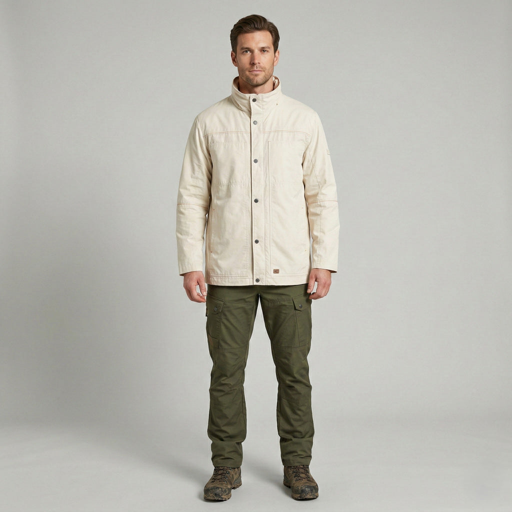 Camel Active Men 54 L Jacket Cream Lightweight Cotton Full Zipper Technical Top