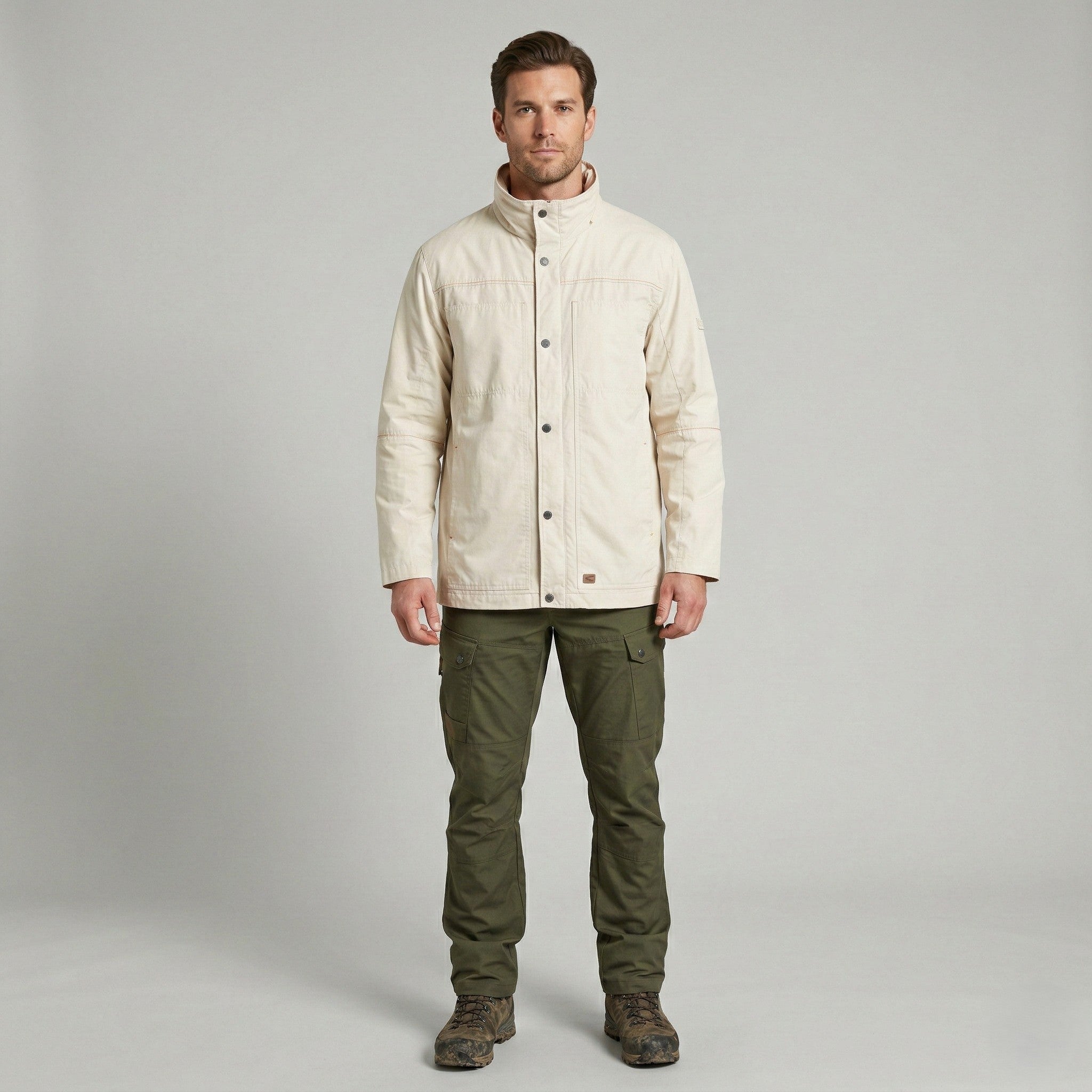 Camel Active Men 54 L Jacket Cream Lightweight Cotton Full Zipper Technical Top