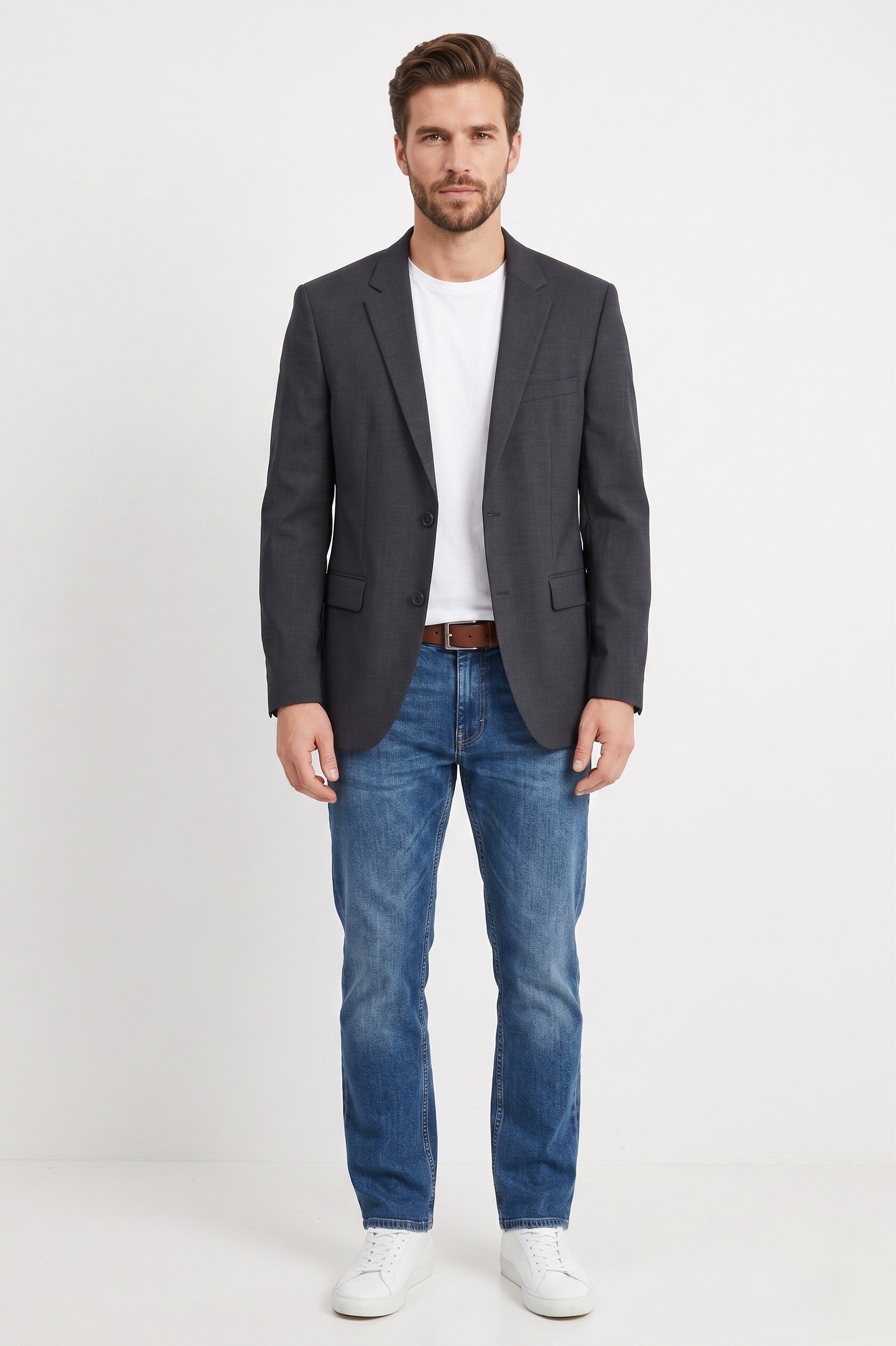 Hugo Boss Men 50 40 Blazer Navy Check REDA Wool Italy Single Breasted Jacket
