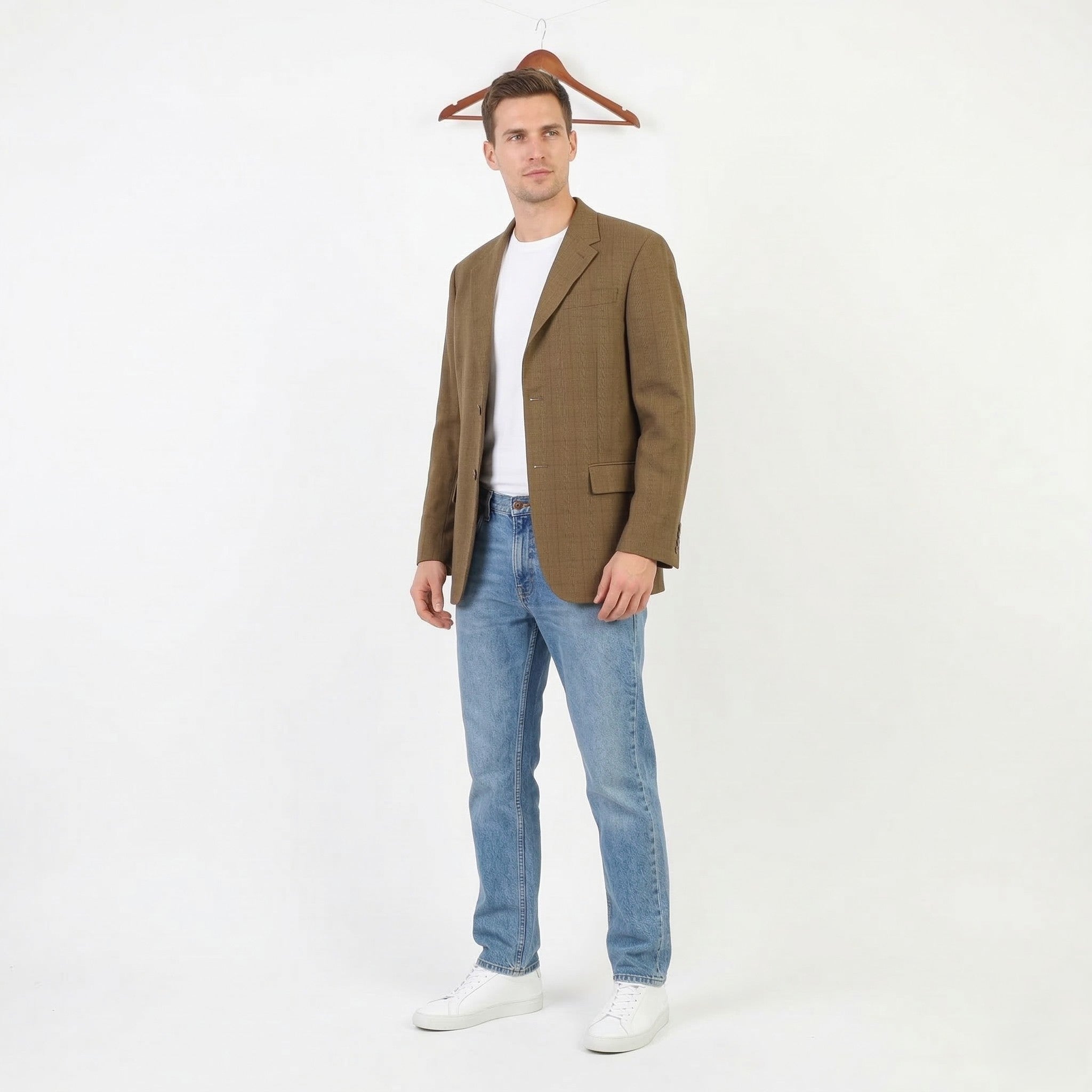 United Colors Of Benetton Men 44 54 Blazer Brown Cotton Elegant Single Breasted Bottoms Jacket