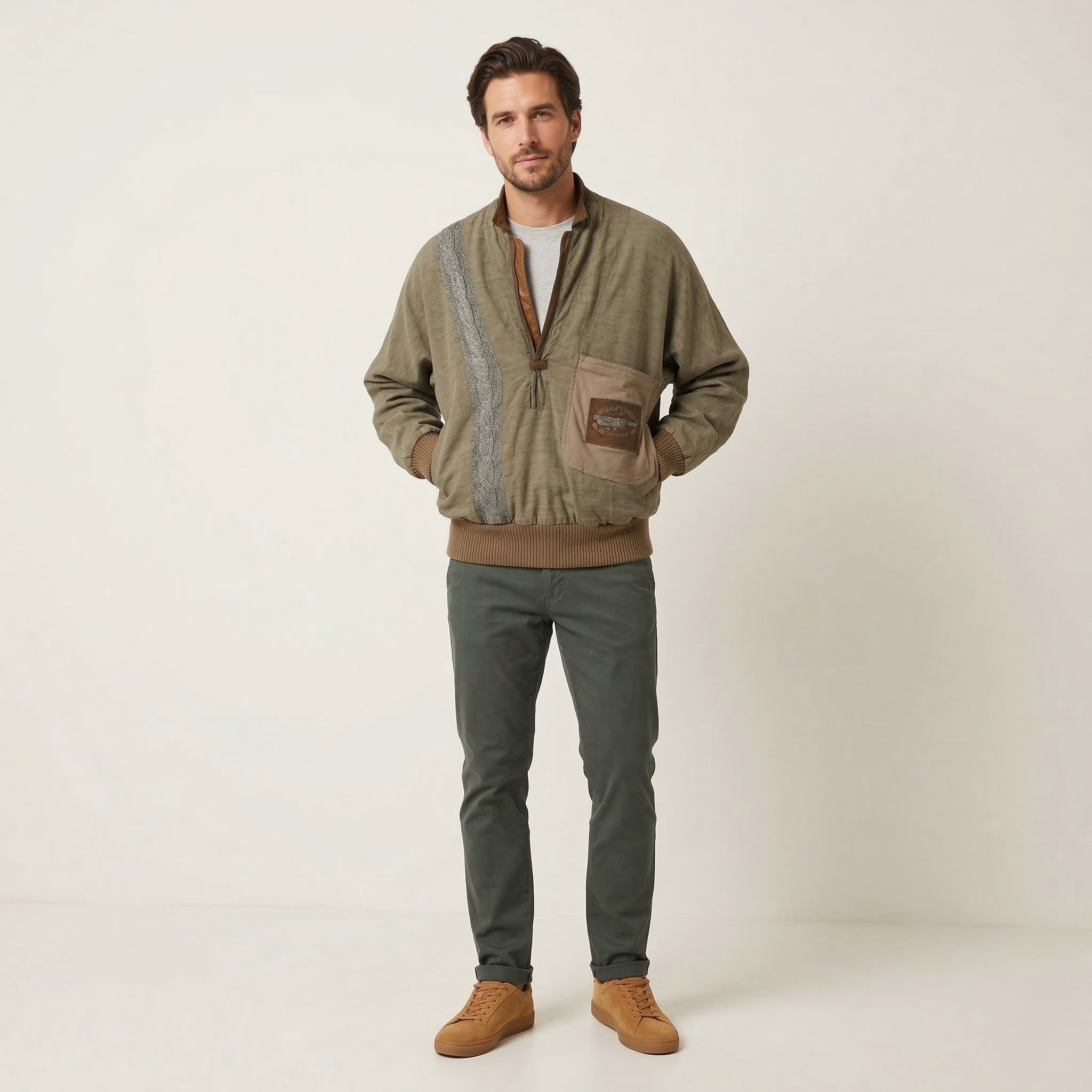 Francois Martin Men 52 M Pullover Jacket Atlantic Flight 1927 Charles Lindbergh Aviator Linen Top