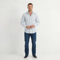 Merona Men L Casual Shirt Blue Striped Cotton Long Sleeve Elegant Top