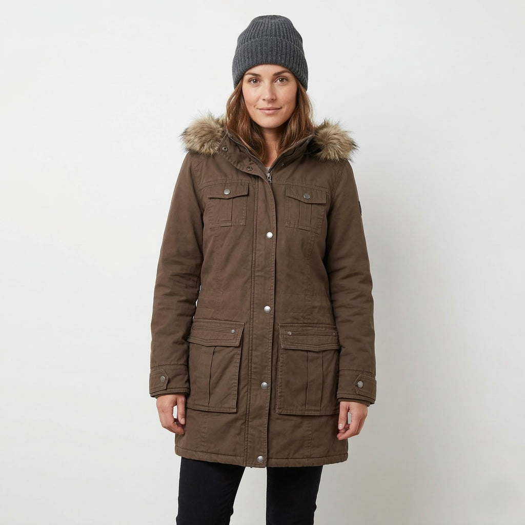 S.Oliver Woman M Jacket Khaki Padded Hood Vintage Cotton Pockets Full Zipper  Top