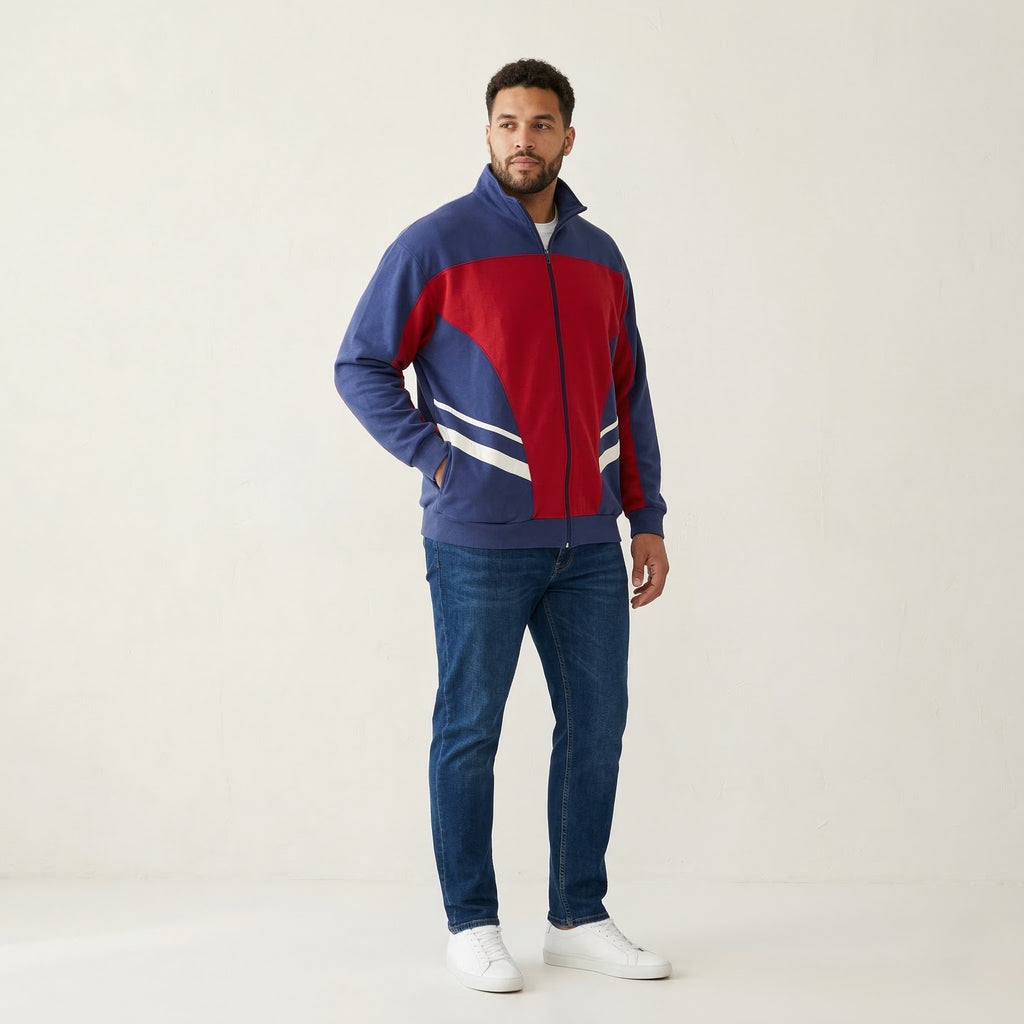 Roger Kent Men 48 XXL Sweatshirt Navy Vintage Cotton Full Zipper Classic Top