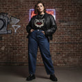 Stephano Women XL Jacket Black Leather Bomber Padded Western Vintage 90s Top