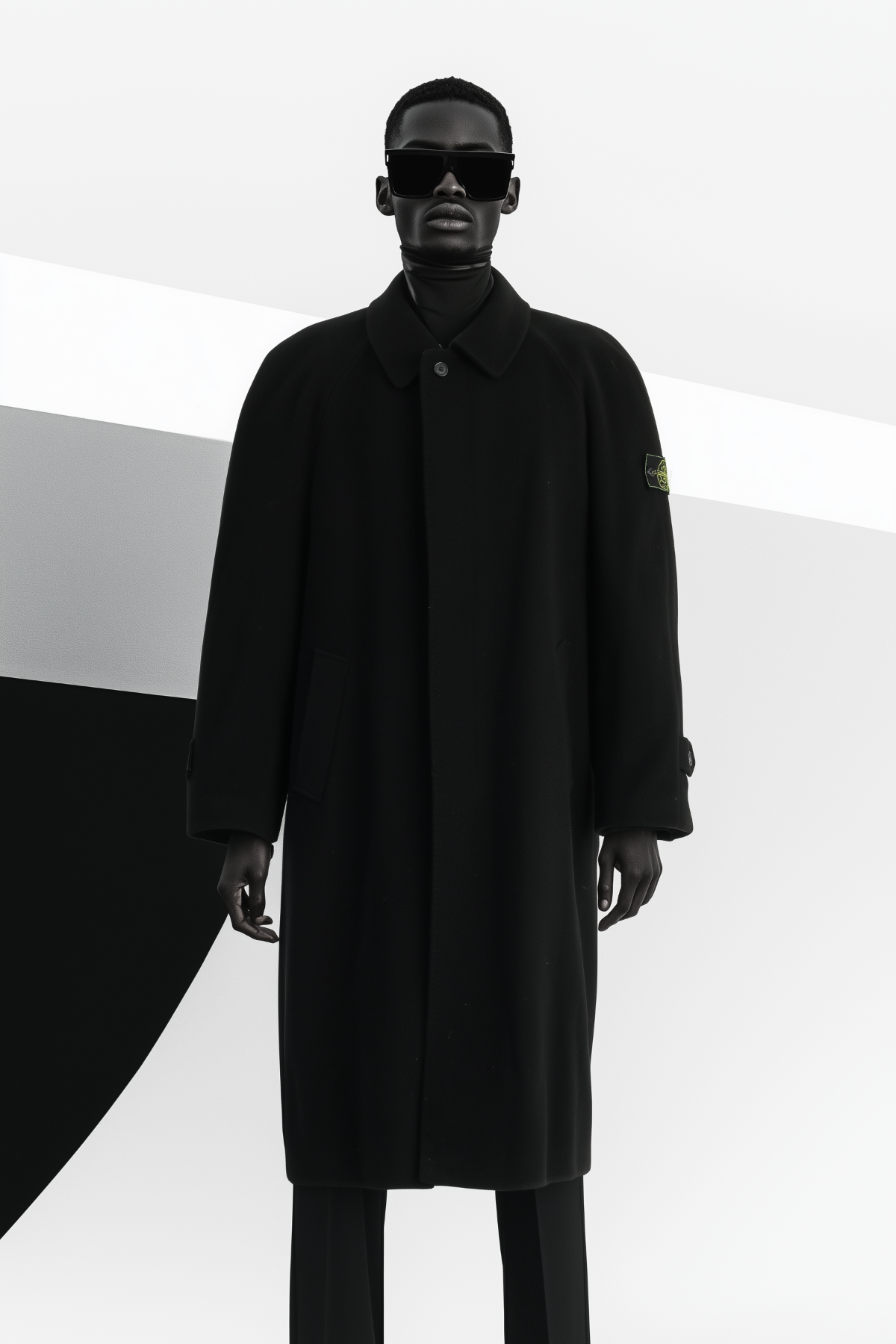 Stone Island Men L Coat Black Vintage  Long Single Breasted Cashmere Top