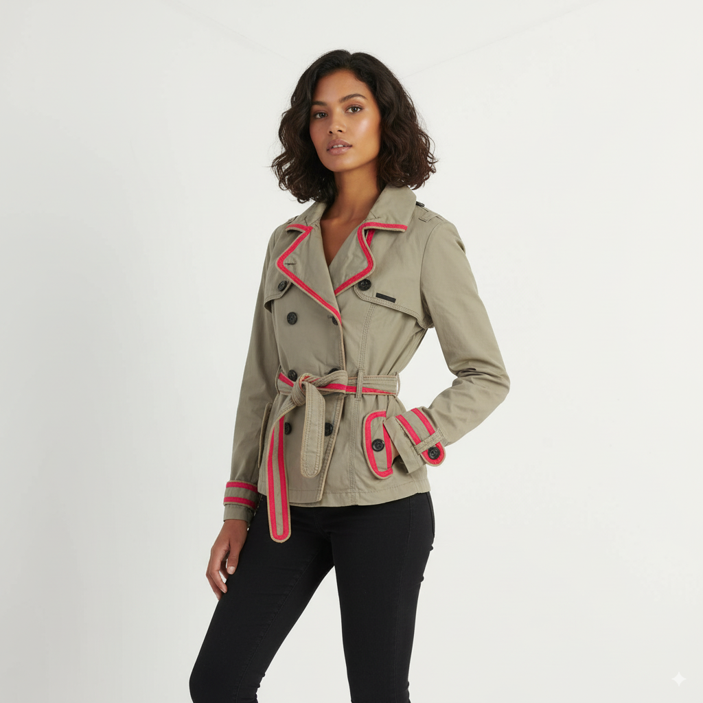 Superdry Women L (M) Jacket Beige Vintage Mac 100% Cotton Beldted Fited Top