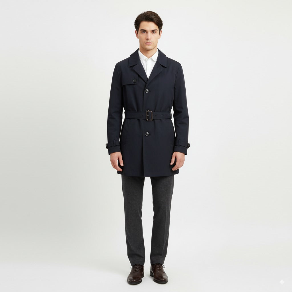 Tommy Hilfiger Tailored Men 54 L Coat Navy Shiny Belted Buttoned Casual Top