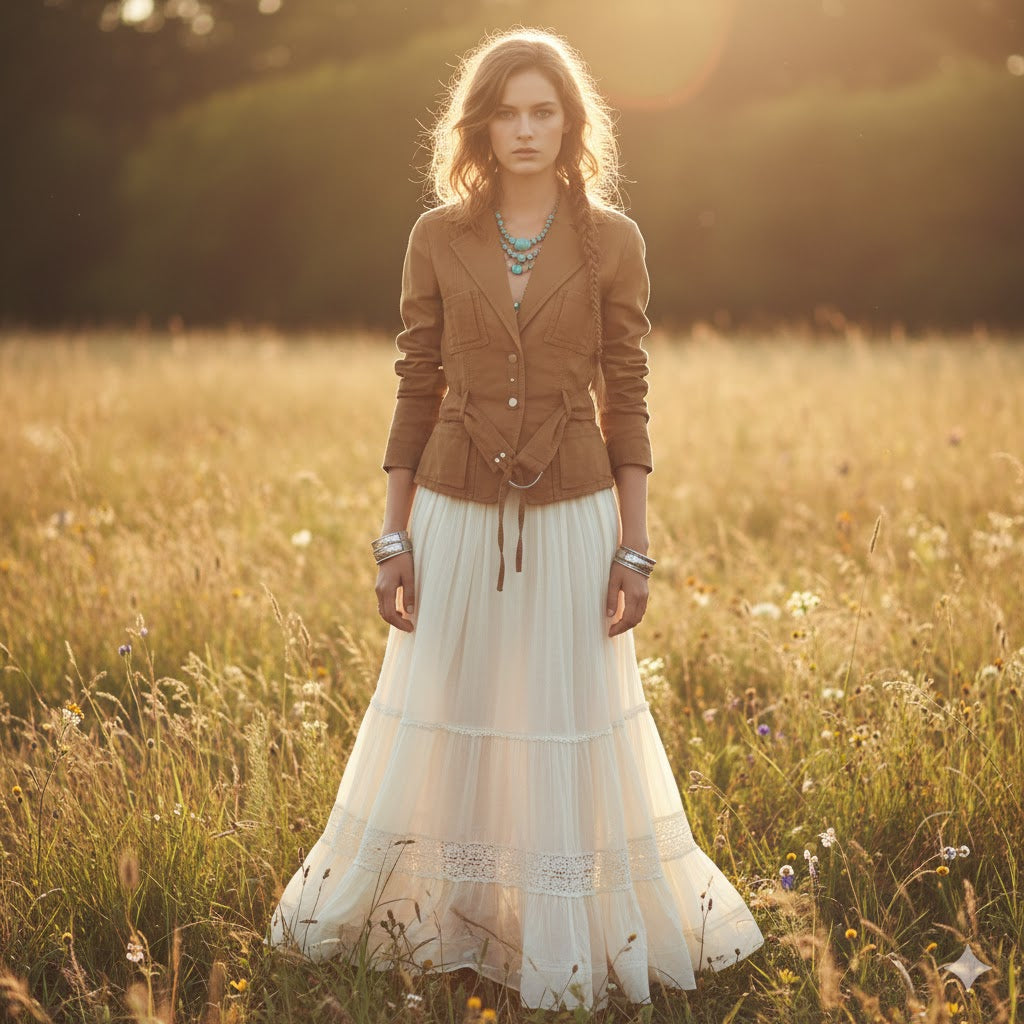 Marc Aurel Women 38 S Blazer Brown Cotton Boho Belted Casual Jacket