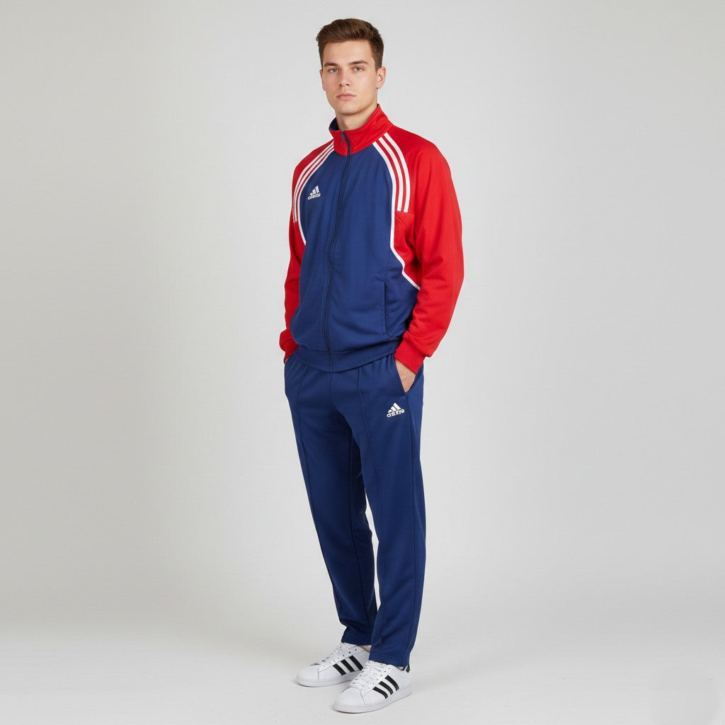 Adidas Men 174 M Sweatshirt Navy Red Vintage 01 Full Zip Shiny Oldschool Track Top