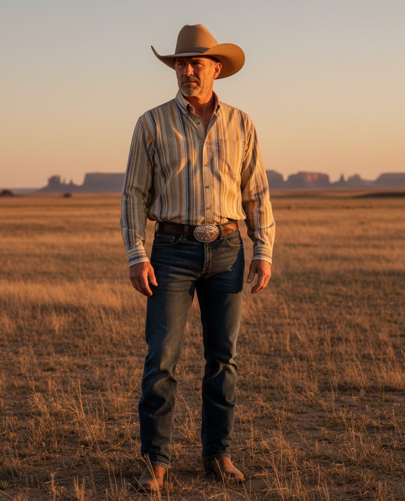 Mc KAY Men XL Casual Shirt Brown Striped Cotton VintageWestern Long Sleeve Top
