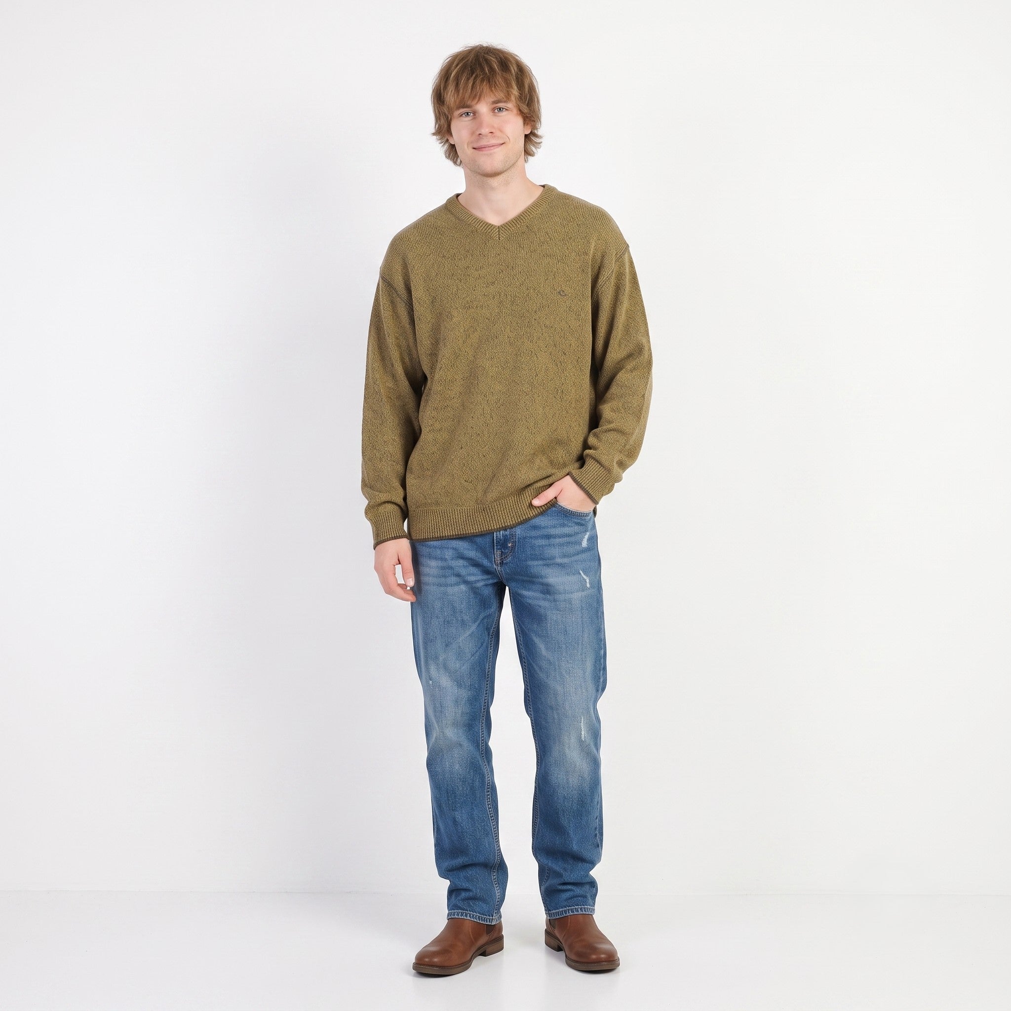 Camel Active Men L Jumper Mustard Cotton Knitwear Classic Logo Sweater