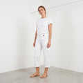 New Pierre Cardin Women 38 M Capri Trousers White Cinfy Cotton Linen Cropped Pants
