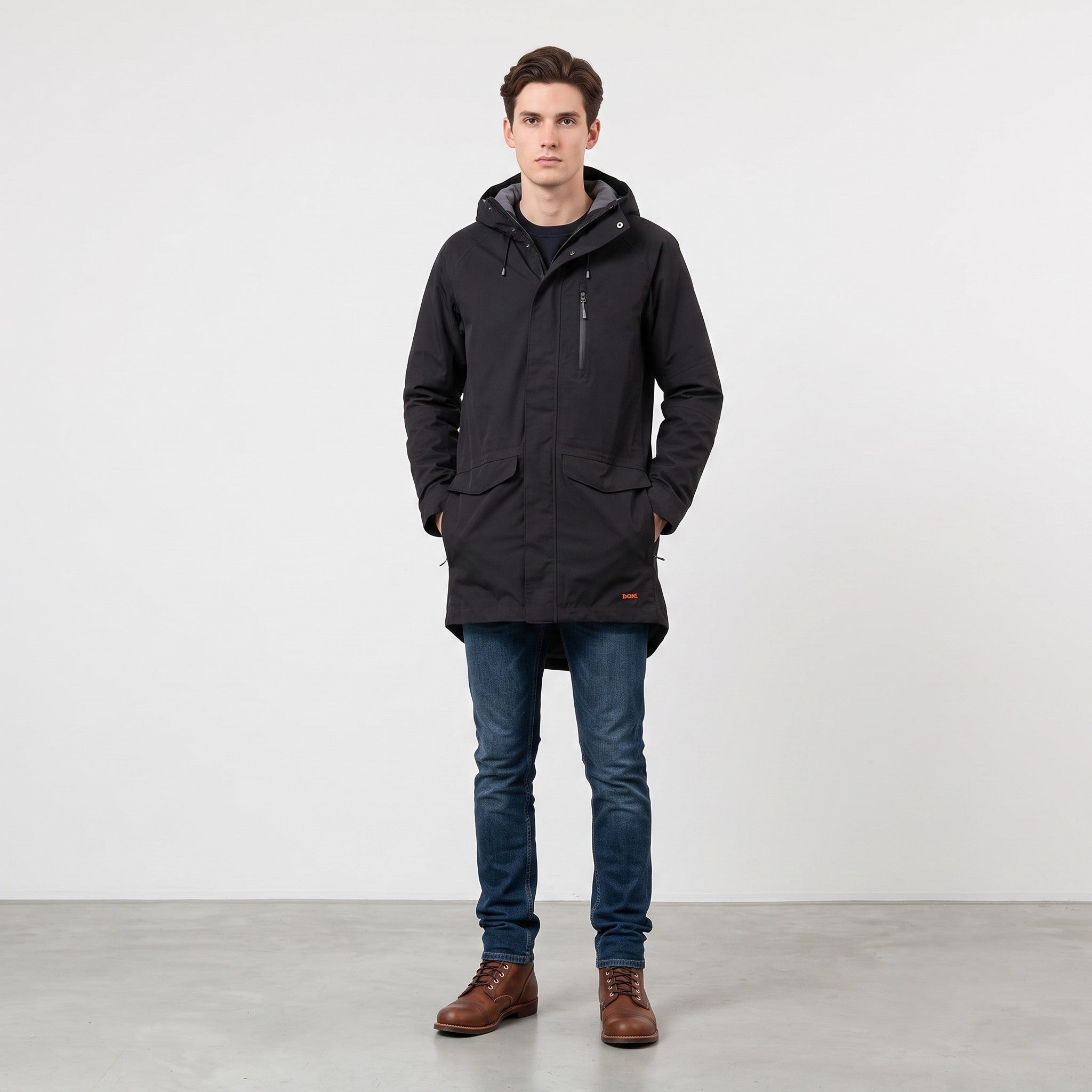 Swims Men S Jacket Black Full Double Zipper Waterproof Vintage Hood Pockets Parka Top