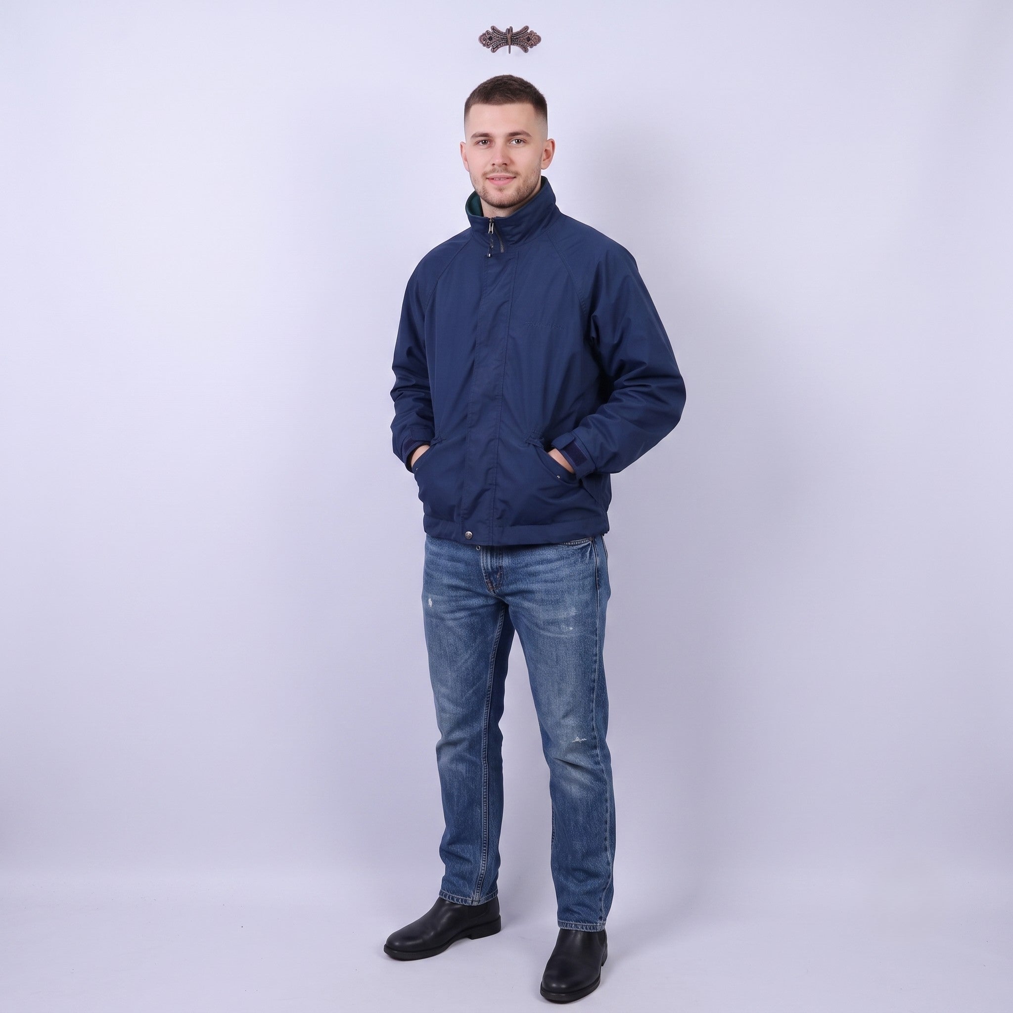 Action By Finlayson Men M Jacket Golf Navy Scotchgar Protector Windproof Top