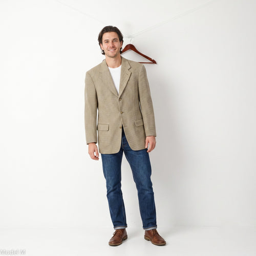 Berto Lucci Men 38 Blazer Vintage CreamWool Single Breasted Sholuder Pads Jacket