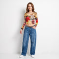 Topsy Turvy USA Women L Shirt Multicoloured Stretch Graphic Festival Top